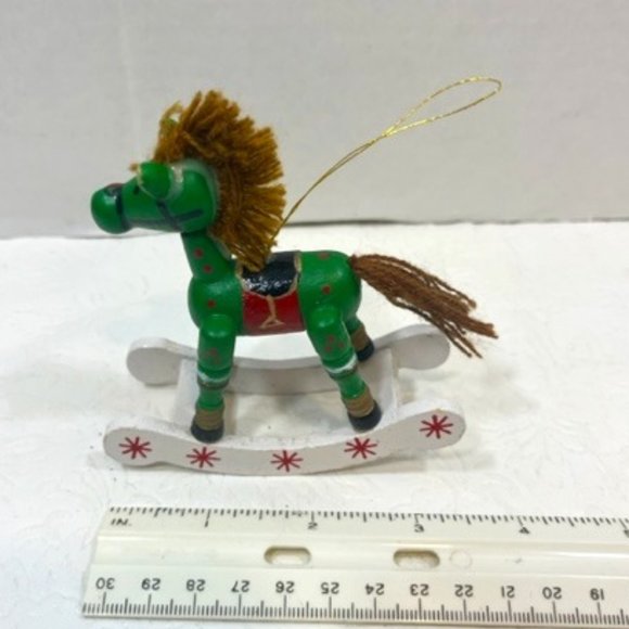 VTG Wooden Hand Painted Rocking Horse Hanging Christmas Tree Ornament 4" - Picture 2 of 10